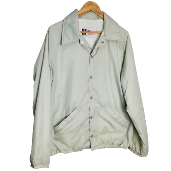Vintage 80s Light Gray Snap Button Collar Lined Coaches Jacket Size XL - Picture 1 of 9
